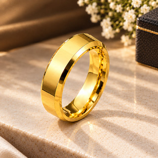 Aliança Dourada em Aço Inoxidável Chanfrada Anel de Casamento para Casal Feminino e Masculino Elegante
