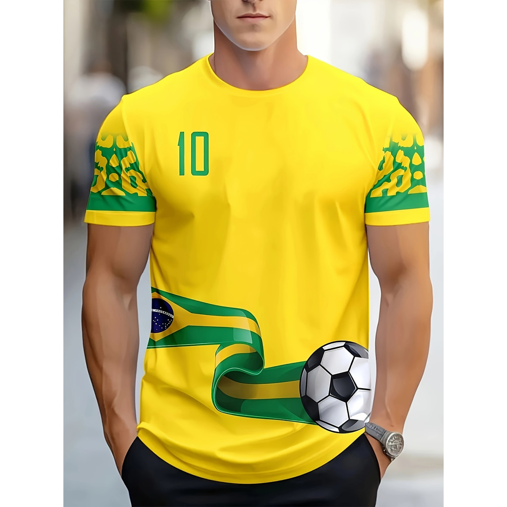 Camiseta masculina de manga curta estampada de futebol verão respirável leve Casual All-Match Top camisa de futebol espo