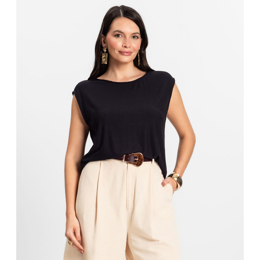 Blusa Feminina em Visco Creponada Rovitex Preto