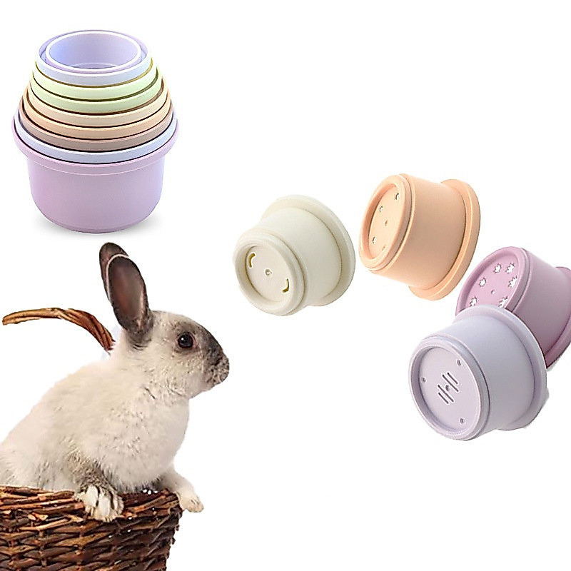 8 brinquedos de coelho empilháveis, com cores vibrantes, ideais para os coelhos brincarem, brinquedos de coelho reutiliz