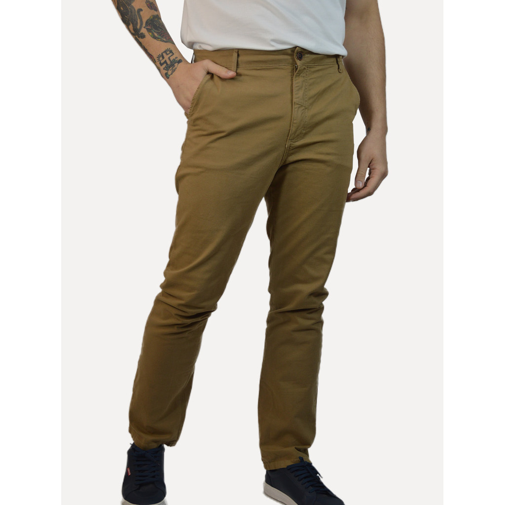 Calça Aramis Masculina Chino Sarja Classica Button Cáqui Médio