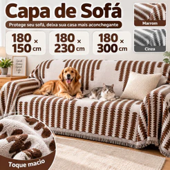 Capa para Sofá Antiderrapante Antirriscos de Gato Manta Protetora Chenille para Pets 180x150/230/300cm