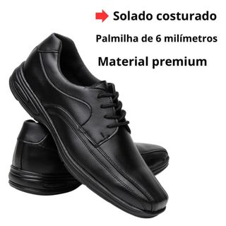 Sapato Social Masculino Couro Sintético Anti Estresse Palmilha Conforto