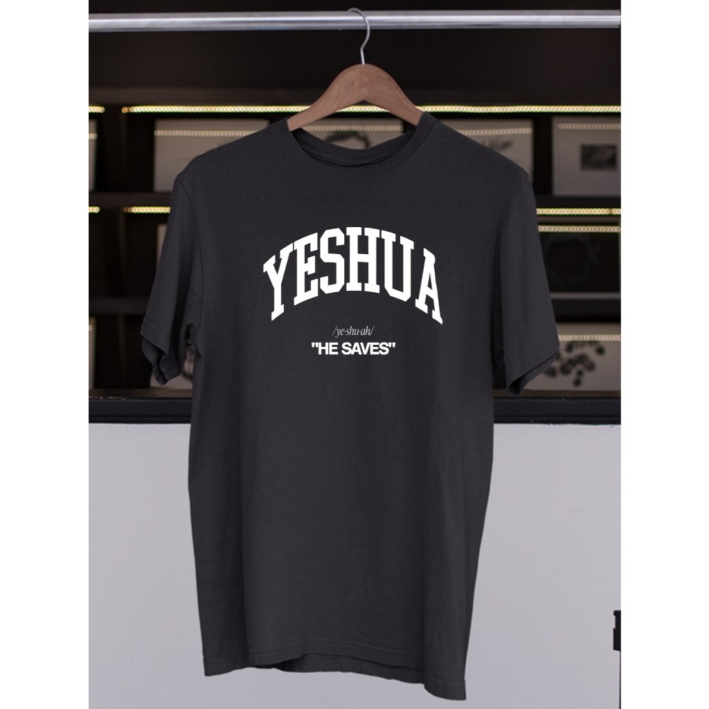 Camiseta Religiosa Masculina Estampada Yeshua He Saves Camisa Feminina 100% Algodão Premium