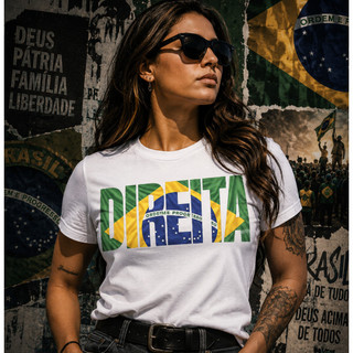 Camiseta Unissex Direita Bandeira Brasil Blusa Patriota Algodão Premium Flavio Bolsonaro Pátria Deus Familia