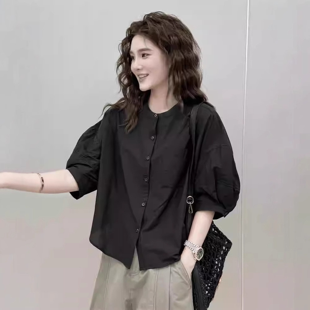 Francês preguiçoso estilo protetor solar camisa de manga de cinco pontos feminino verão novo estilo solto Casual elegant