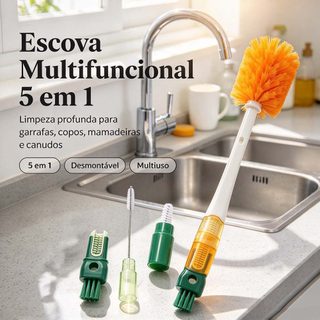 Escova Multifuncional 5 em 1 para Limpeza de Copos, Garrafas Térmicas, Squeeze, Canudos e Mamadeiras
