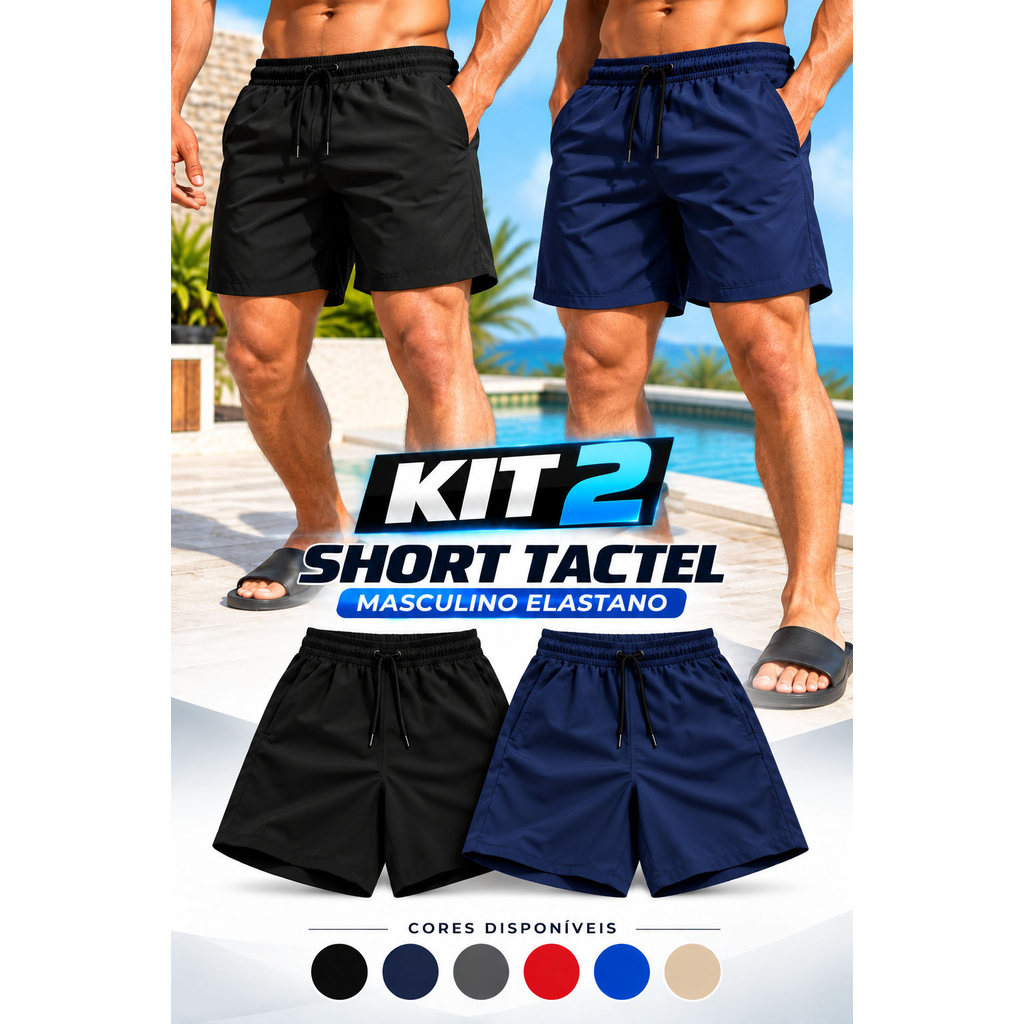 Kit 2 Shorts Tactel Masculino Elastano Bermuda Academia Short Praia Piscina