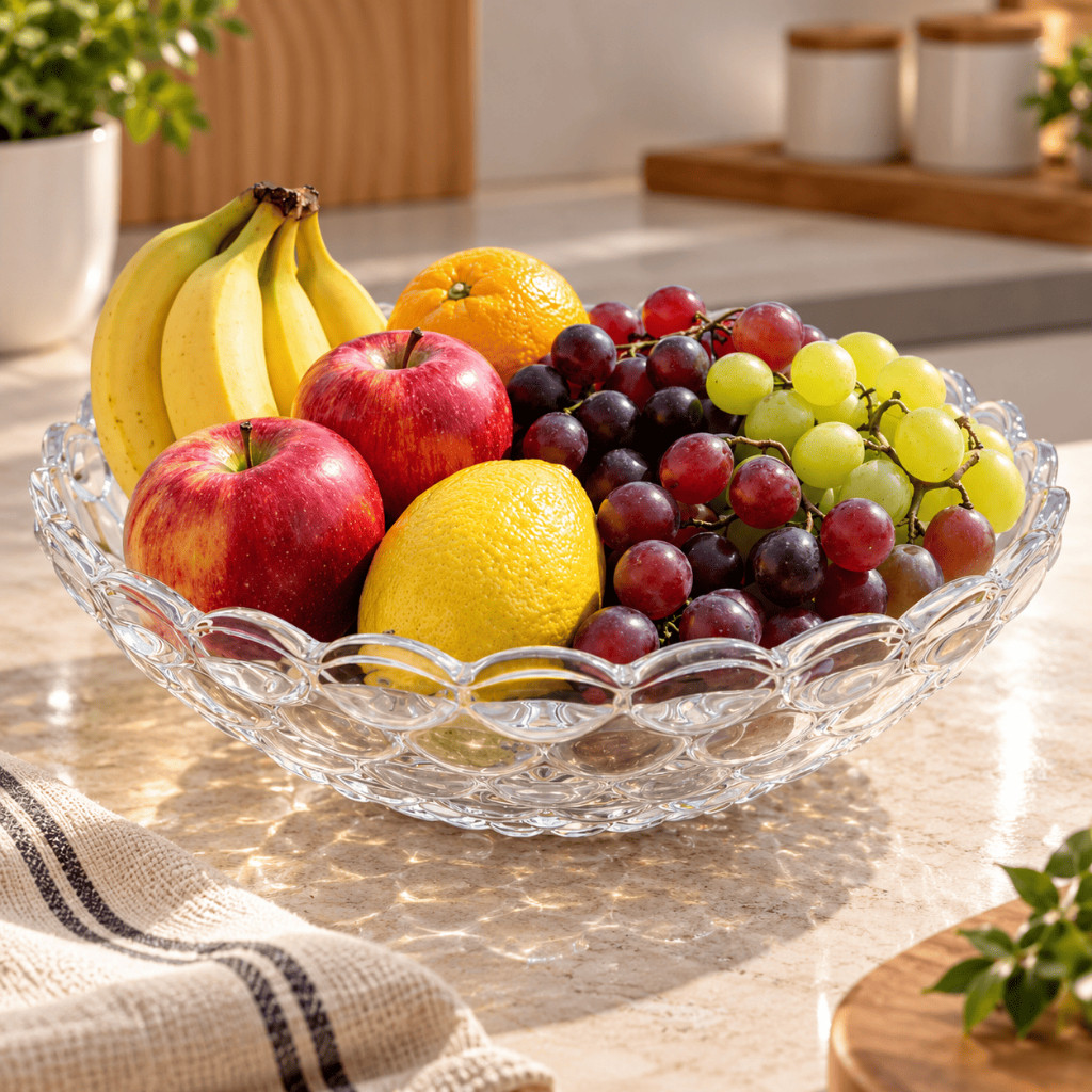 Fruteira De Mesa Grande em Vidro Trasparente 29cm