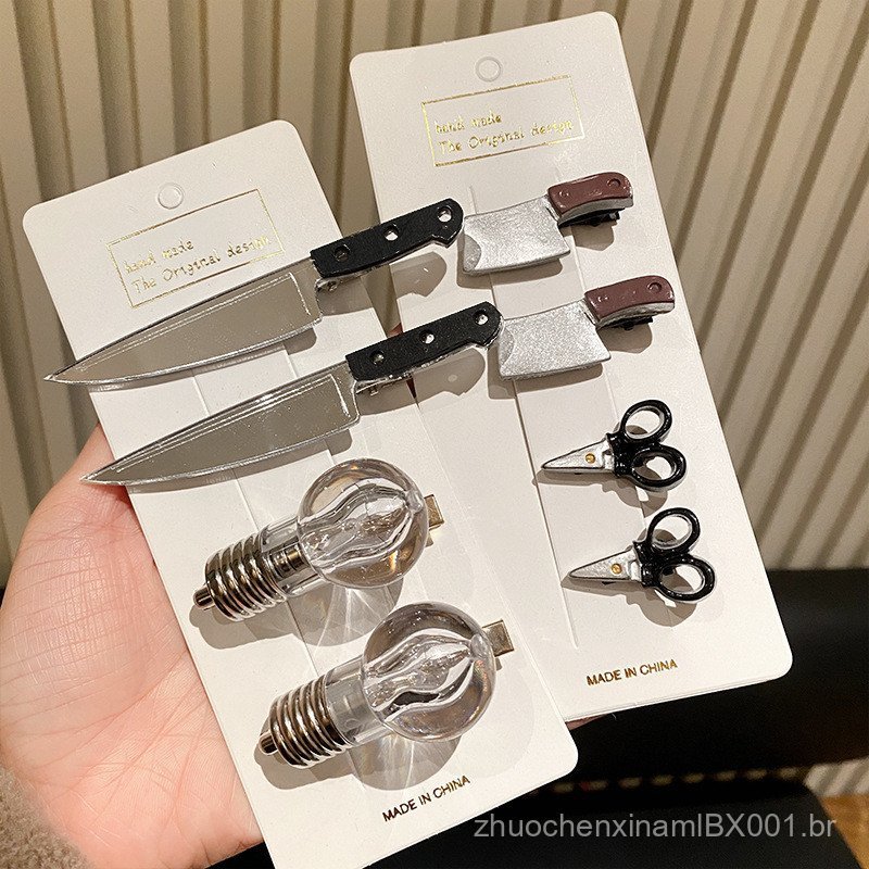 Presilha de cabelo feminina com design criativo e divertido, em formato de faca simulada, para franja lateral e cabelos 