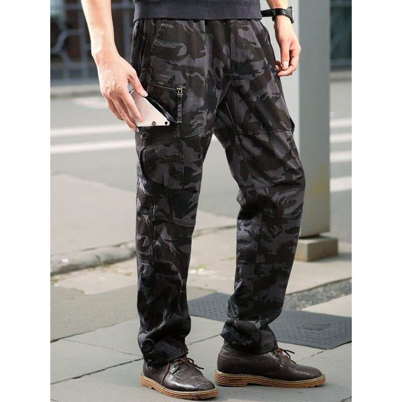 Primavera outono masculino de meia-idade Multi-bolso macacão camuflagem calças compridas soltas em linha reta tamanho gr