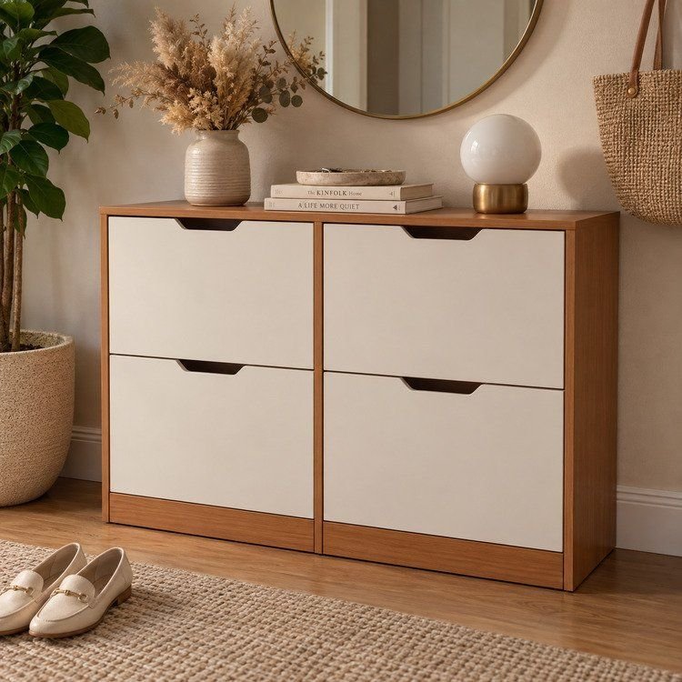 Sapateira para Quarto 24 Pares Madri Bege/Creme/Freijó Creme/Freijó