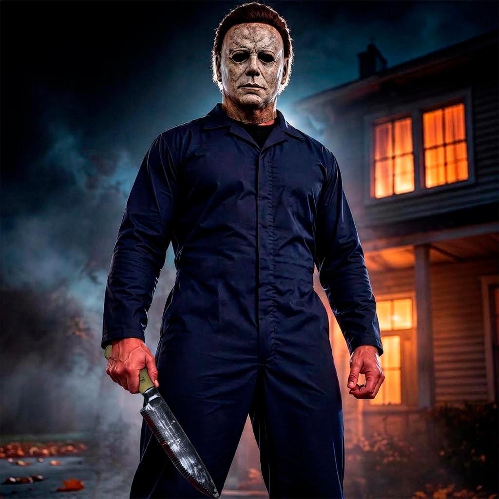 Fantasia Michael Myers Completa de Halloween Adulta Masculina Com Máscara e Faca Realista