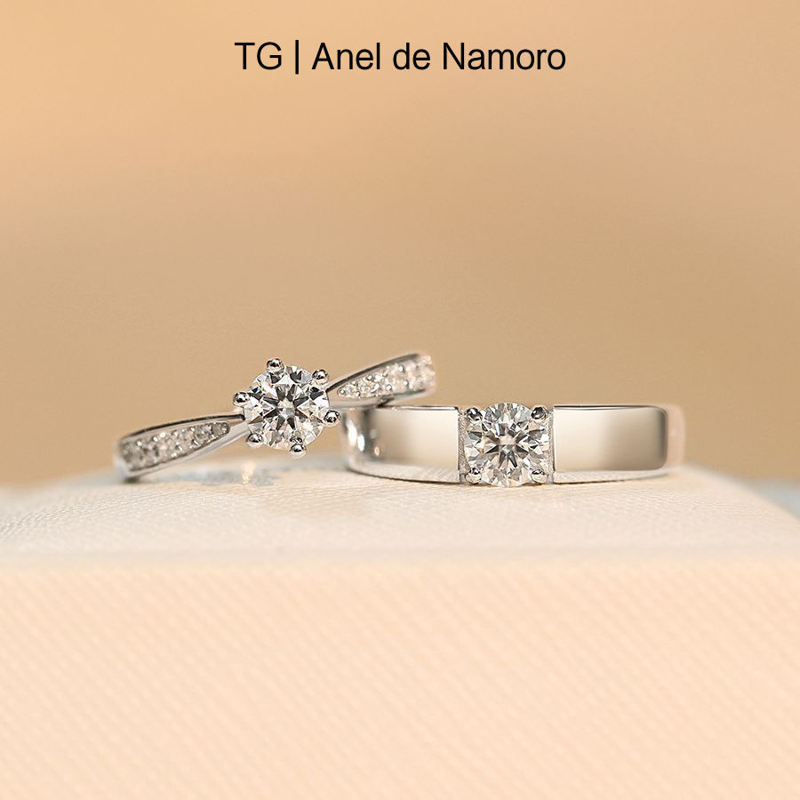 T TG | Anel de diamante de alto carbono casal casamento anel banhado a prata par simulação cerimônia de noivado anel fal