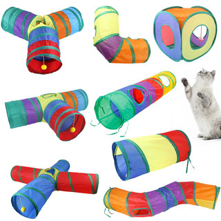 Túnel para gatos de estimação, arco-íris, brinquedo interativo de três canais para gatos, balde de diamante, brinquedo d