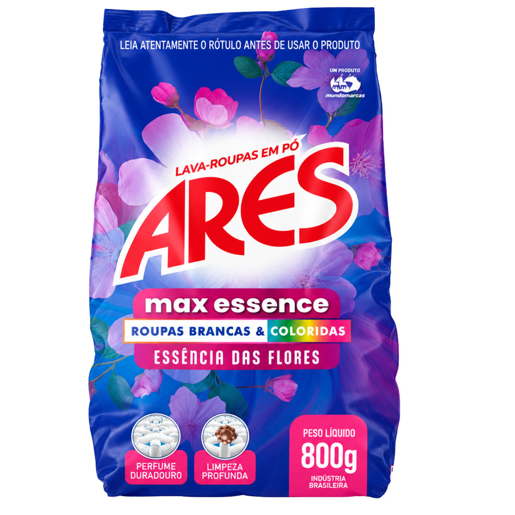 Lava Roupas Em Pó Ares Max Essence Flores 800g Roupas Brancas e Coloridas