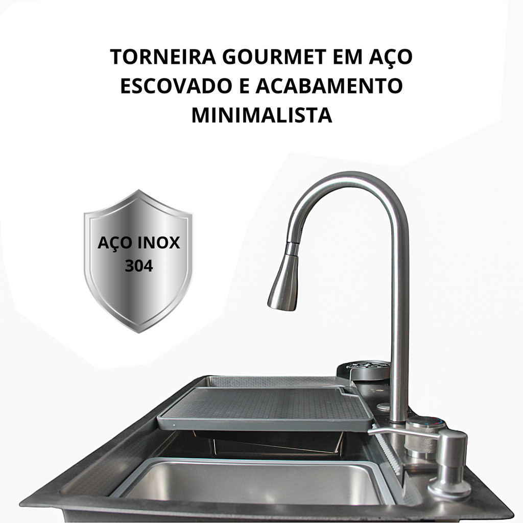 Cuba Gourmet Pia de Cozinha Premium Aço Inox 304 Área Com Torneira Lavador de Copos Completa · foto 2