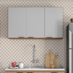 Armário Aéreo 120cm 3 Portas Firenze Marrom/Amêndola Touch/Nude Prime Tx Amêndola Touch/Nude Prime TX