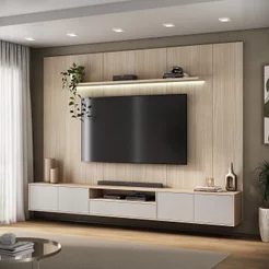 Rack com Painel para TV até 89 Polegadas 270x200cm com LED 100% MDF Astro Yescasa Galiano Grann Argila