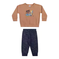Conjunto Longo Bebê Menino Dino Ride Elian Marrom
