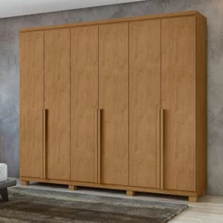 Guarda-Roupa Casal 6 Portas 4 Gavetas com Pés MDF 230cm Alonzo Amêndoa Clean Amêndoa Clean