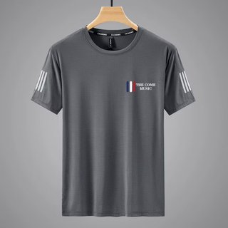 Camiseta de manga curta masculina verão novo estilo malha de seda gelo em torno do pescoço solto na moda ins meia manga 