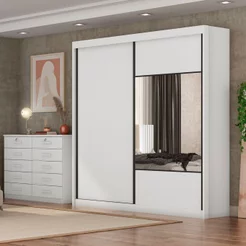 Guarda Roupa Casal 2 Portas 8 Gavetas 100% MDF com Espelho Trieste Branco/Neve Neve