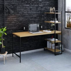Escrivaninha Mesa Escritório com Estante Estilo Active 4 Prateleiras 150cm Industrial Yescasa Lâmina Mel Marrom