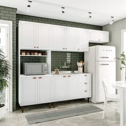 Cozinha Pérola com 4 Peças Paneleiro/Torre Quente Aéreo 3 Portas Balcão 120 e Basculante Yescasa Branco Branco