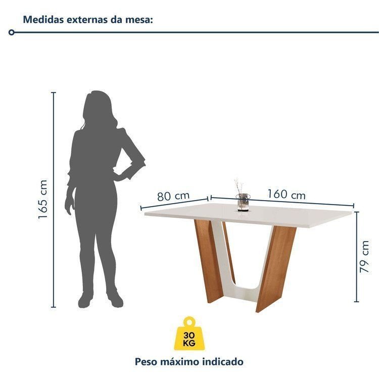 Conjunto Mesa de Jantar 6 Cadeiras MDF Plus 160x80cm Luisa Yescasa Off White Cinamomo Cinamomo/Off White/Suede Pena · foto 2