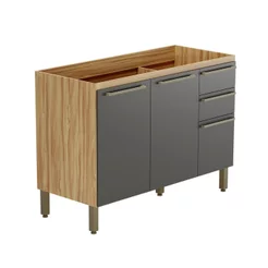 Balcão de Cozinha para Pia 120cm com 3 Portas 2 Gavetas sem Tampo 100% MDF Itália Espresso Móveis Ci Amêndoa/Chumbo