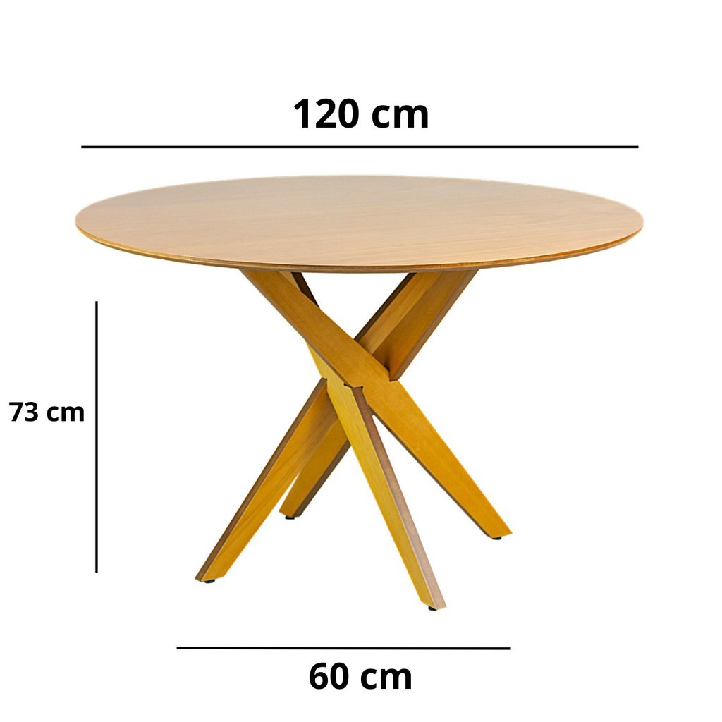 Mesa de Jantar Redonda Madeira Maciça 4 Lugares 120cm Lisboa Marrom/Nozes Nozes · foto 2