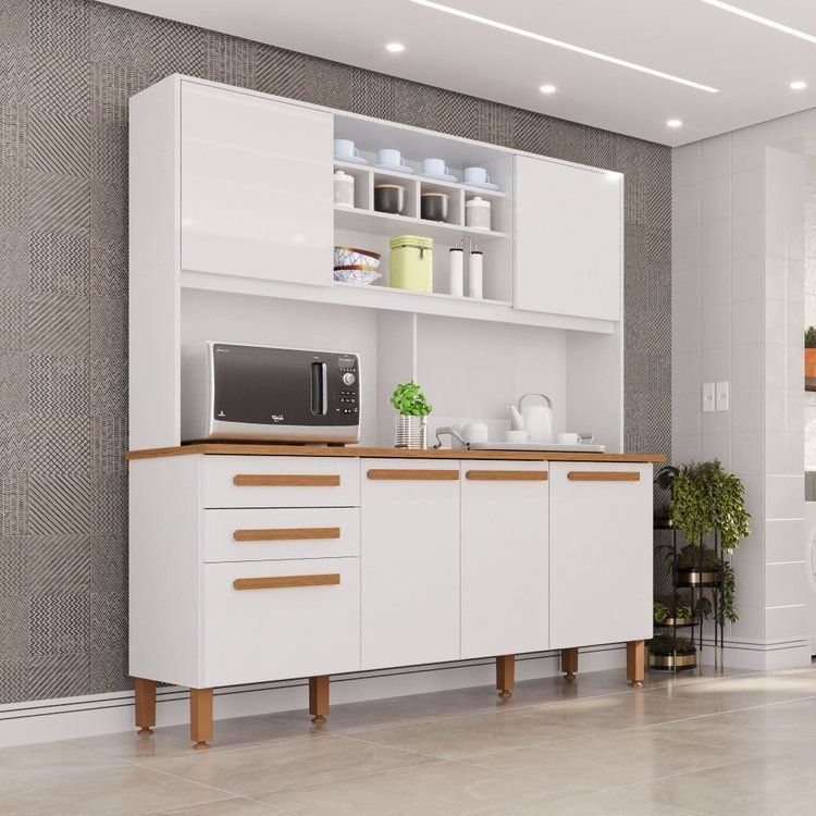 Armário para Cozinha 6 Portas 2 Gavetas Luna Plus Yescasa Branco Branco