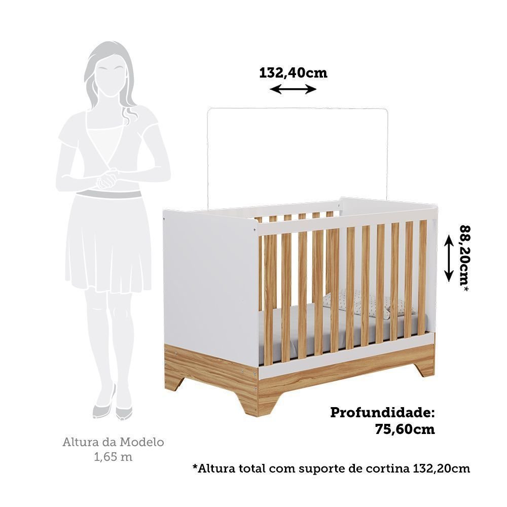 Berço Mini Cama 3 em 1 Americano 100% MDF Liam Retrô Espresso Móveis Branco/Brilho/Amêndoa Branco Brilho/Amêndoa · foto 2