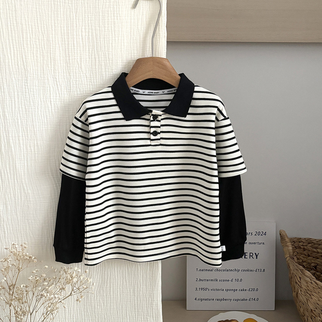 Crianças primavera outono camisa POLO temporada versão coreana bebê novo estilo menino lapela listrado manga comprida ca