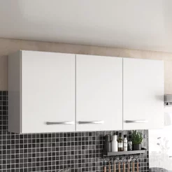 Armário de Cozinha Aéreo Suspenso 3 Portas Branco Branco