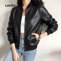 Lovito Jaqueta Casual Preta Leve Com Bolsos Em Zíper Para Primavera/verão Para Mulheres JKNS149BX249