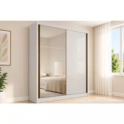 Guarda Roupa Solteiro 2 Portas de correr e 3 Gavetas c/Espelho Thor Plus Branco - Novo Horizonte