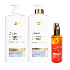 Kit Dove Bond Repair + Peptídeo Shampoo 600ml + Condicionado 600ml + Óleo 110ml