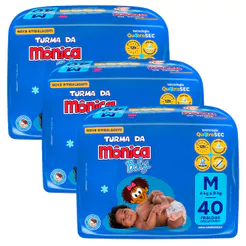 Kit 3 Fraldas Turma Da Mônica Mega M - 120 Tiras