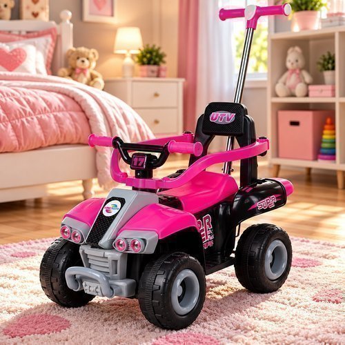 Quadriciclo Elétrico Infantil Rosa Empurrador 380W Bateria 6V Unitoys