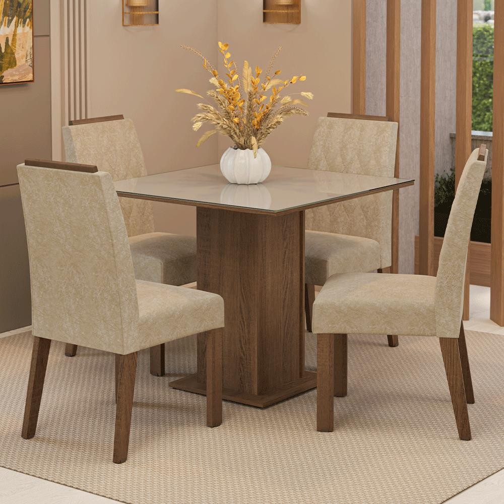 Conjunto Sala de Jantar Tampo de Vidro 4 Cadeiras Capri Madesa