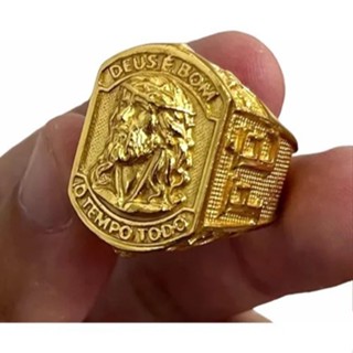 DEDEIRA ANEL RELIGIOSO JESUS CRISTO NSA SENHORA SALMO 91 MOEDA ANTIGA ESTRELA SORTE LEÃO MASCULINO em Oferta na Shopee