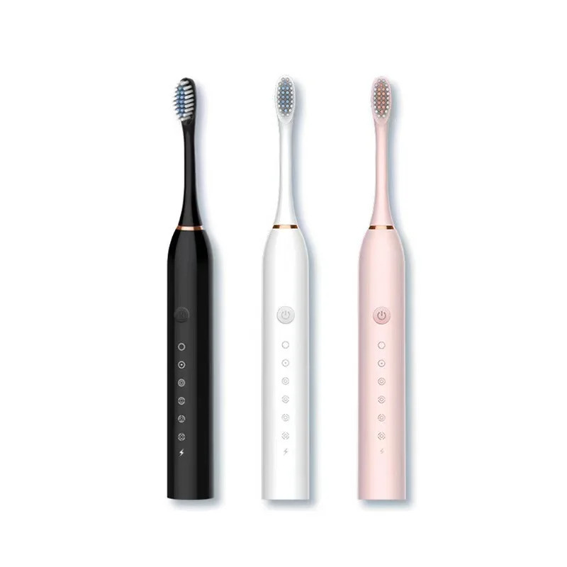 Escova de Dentes Elétrica 3 Cabeça, USB Recarregável, Limpeza de Alta Frequência com 6 Modos de Limpeza