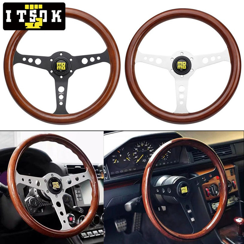 Volante De Madeira Clássico 14 Polegadas 350mm Universal JDM Corrida Plana Deriva Esporte PCD 70mm Voando Para Momo