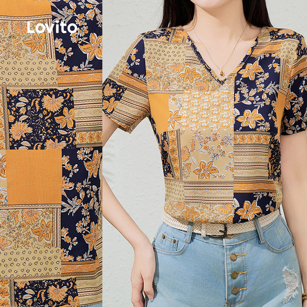 Lovito Blusa Elegante Estilo Resort Blusa Casual Para Primavera/verão Para Mulheres L149ED453