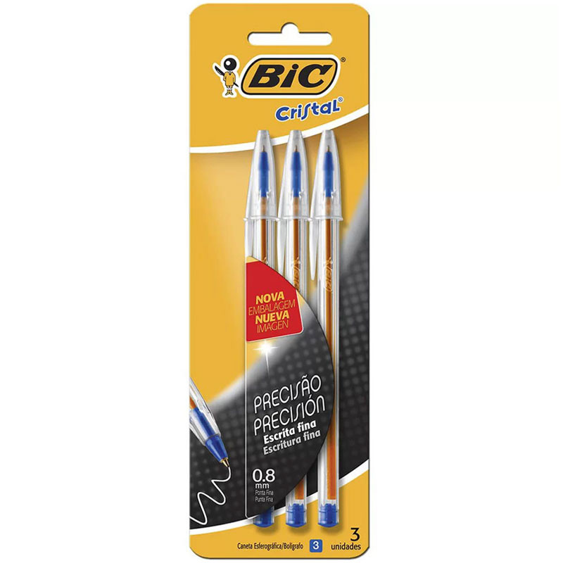 Caneta esferográfica Cristal Fina 0.8 Azul com 3 unidades Bic