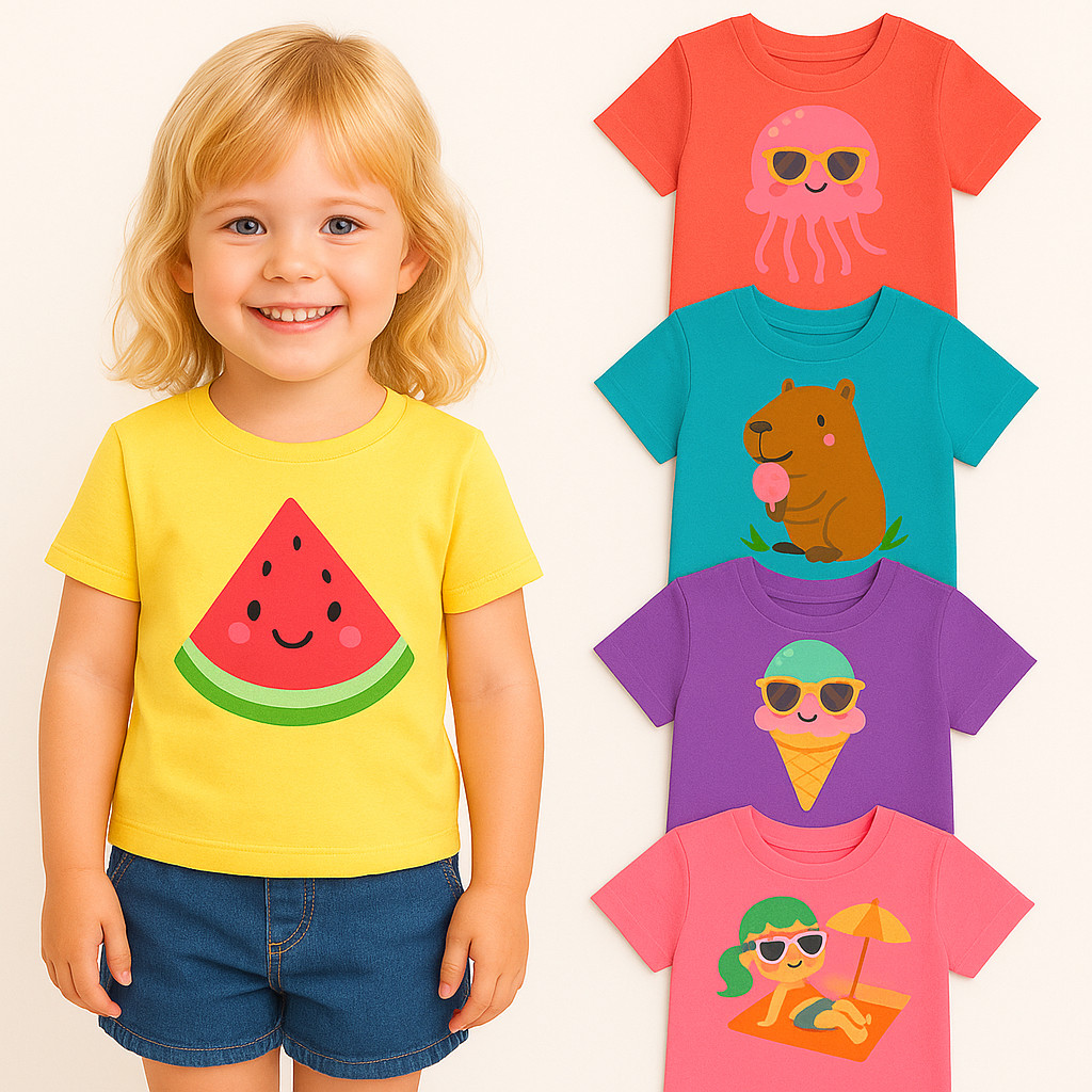 Kit 3 Camisetas Menina Infantil Verão Sortidas - 3 Blusas para Meninas Infantil Verão- Camisa Feminina Verão Infantil