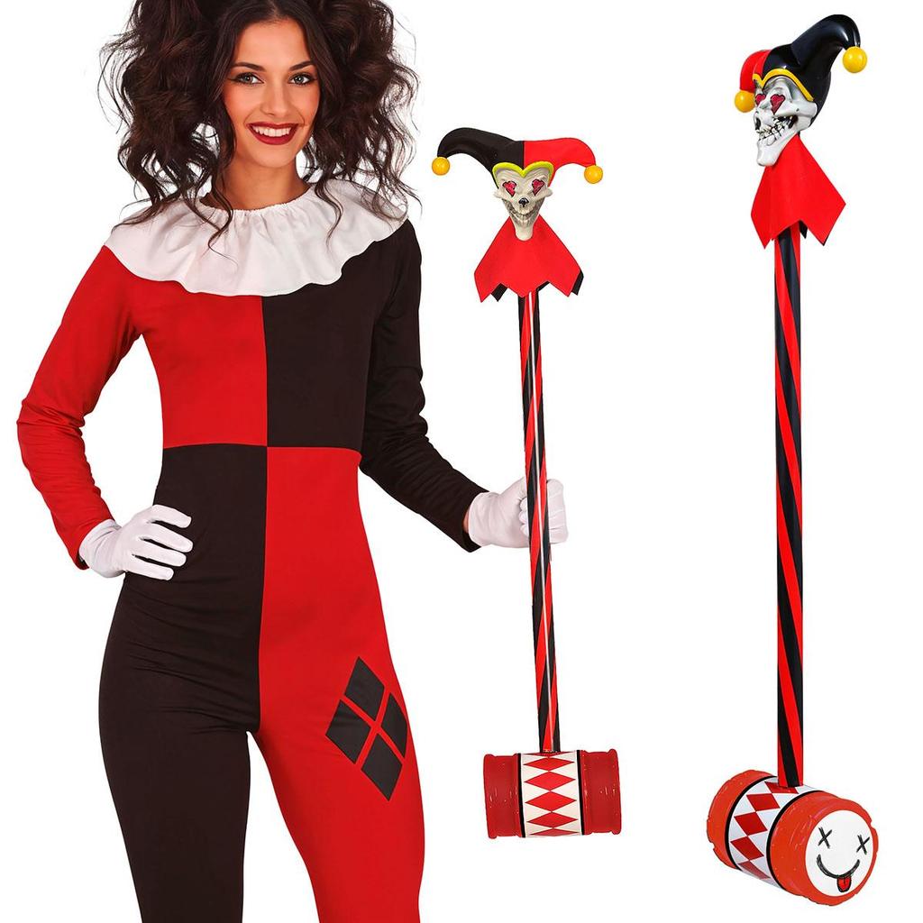 Cajado de Palhaço Acessório pra Fantasia Halloween Martelo Mastro Brinquedo Chocalho Bobo da Corte