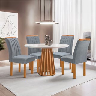 Conjunto Mesa Tampo Redondo Plus Vidro Kansas 100cm 4 Cadeiras Arizona Cinamomo/Off White/Suede Cinza em Oferta na Shopee